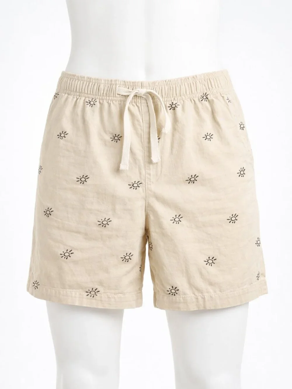 Forever 21 Men's Cream Sun Print Cotton Shorts XL Drawstring Casual Lightweight